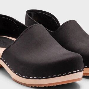Sandgrens Sweden Brett Platform Wooden Clogs EU 36 Black Leather Handmade Unworn